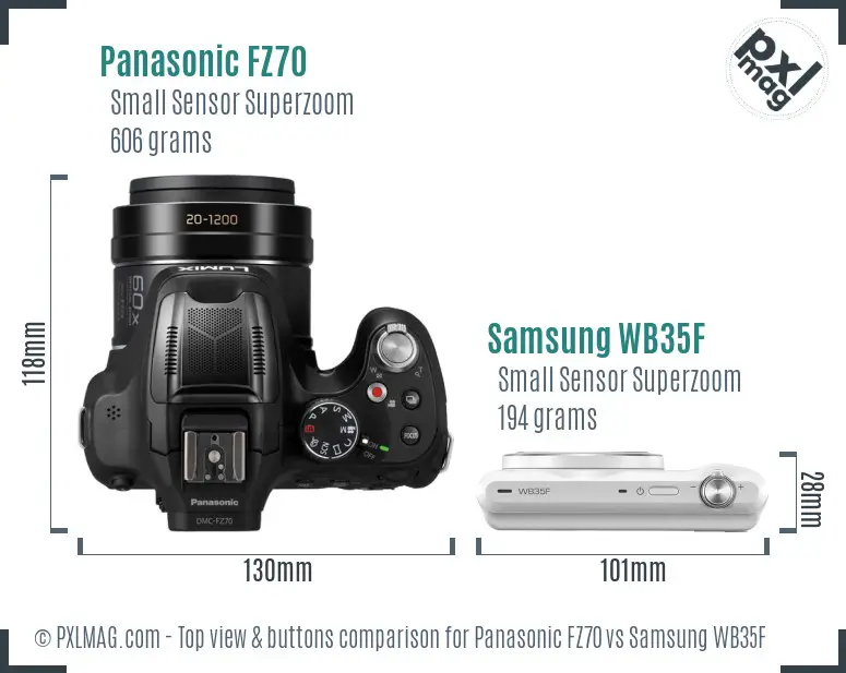 Panasonic FZ70 vs Samsung WB35F top view buttons comparison Panasonic FZ70 vs Samsung WB35F top view buttons comparison