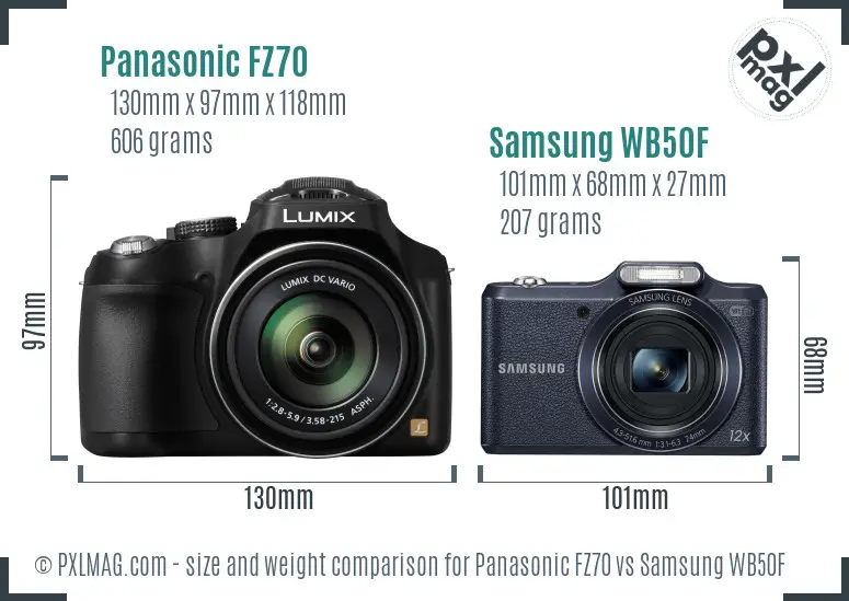 Panasonic FZ70 vs Samsung WB50F size comparison