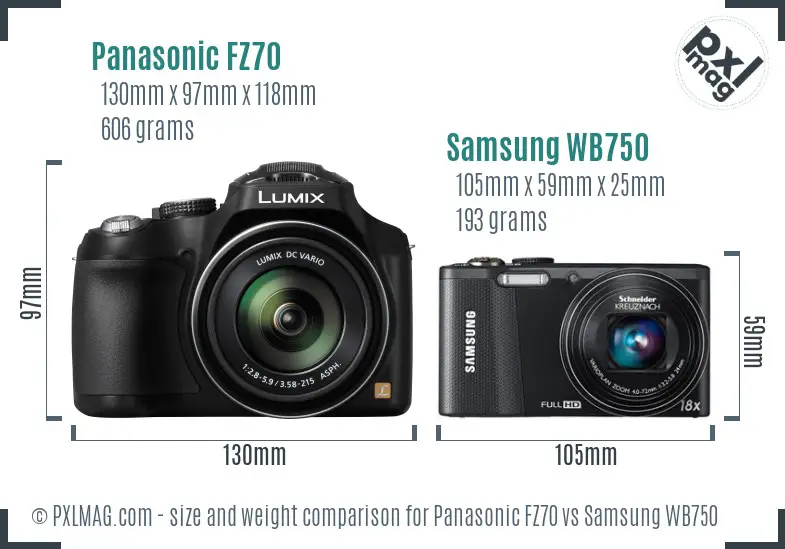 Panasonic FZ70 vs Samsung WB750 size comparison