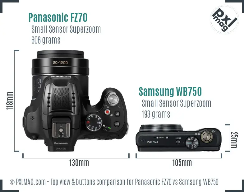 Panasonic FZ70 vs Samsung WB750 top view buttons comparison