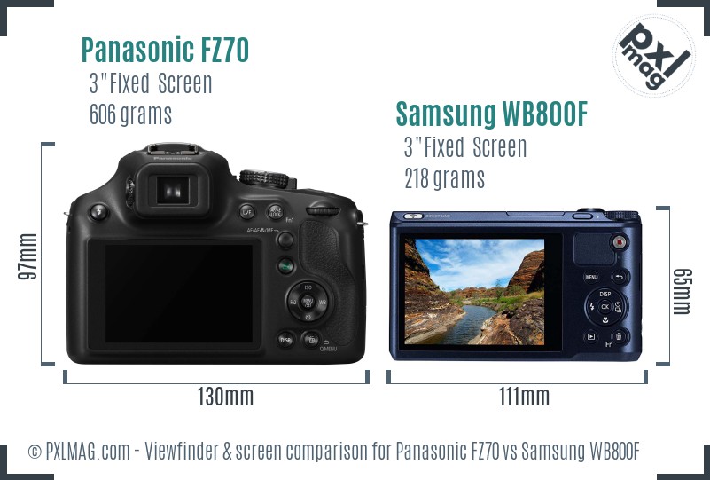 Panasonic FZ70 vs Samsung WB800F Screen and Viewfinder comparison
