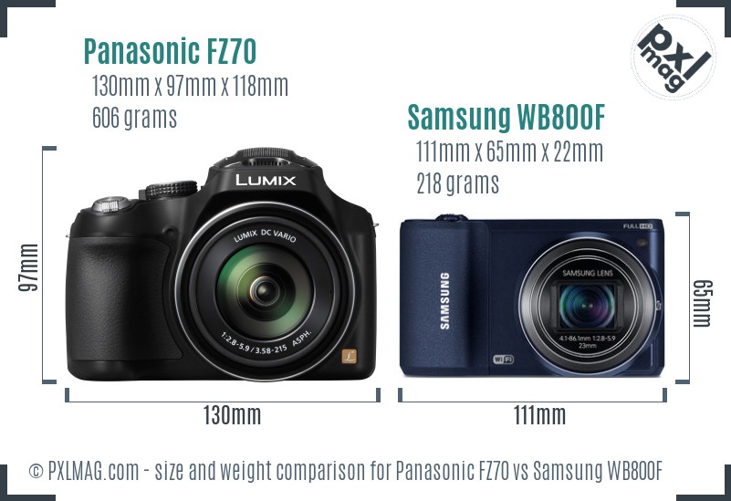 Panasonic FZ70 vs Samsung WB800F size comparison Panasonic FZ70 vs Samsung WB800F size comparison