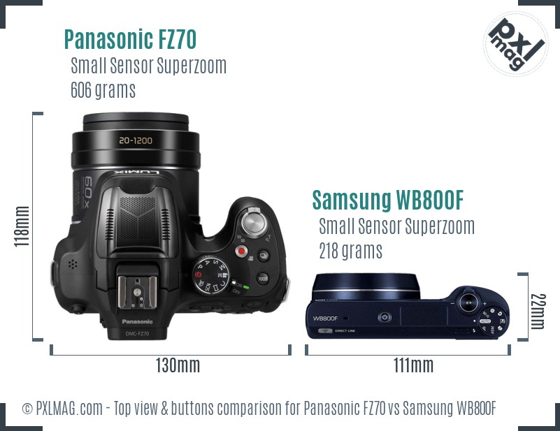 Panasonic FZ70 vs Samsung WB800F top view buttons comparison