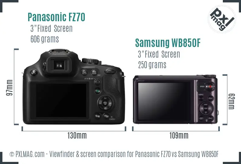 Panasonic FZ70 vs Samsung WB850F Screen and Viewfinder comparison Panasonic FZ70 vs Samsung WB850F Screen and Viewfinder comparison