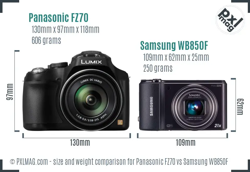 Panasonic FZ70 vs Samsung WB850F size comparison Panasonic FZ70 vs Samsung WB850F size comparison
