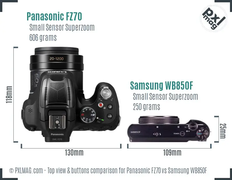 Panasonic FZ70 vs Samsung WB850F top view buttons comparison Panasonic FZ70 vs Samsung WB850F top view buttons comparison
