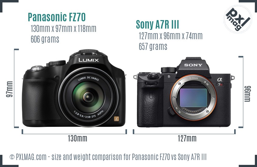 Panasonic FZ70 vs Sony A7R III size comparison