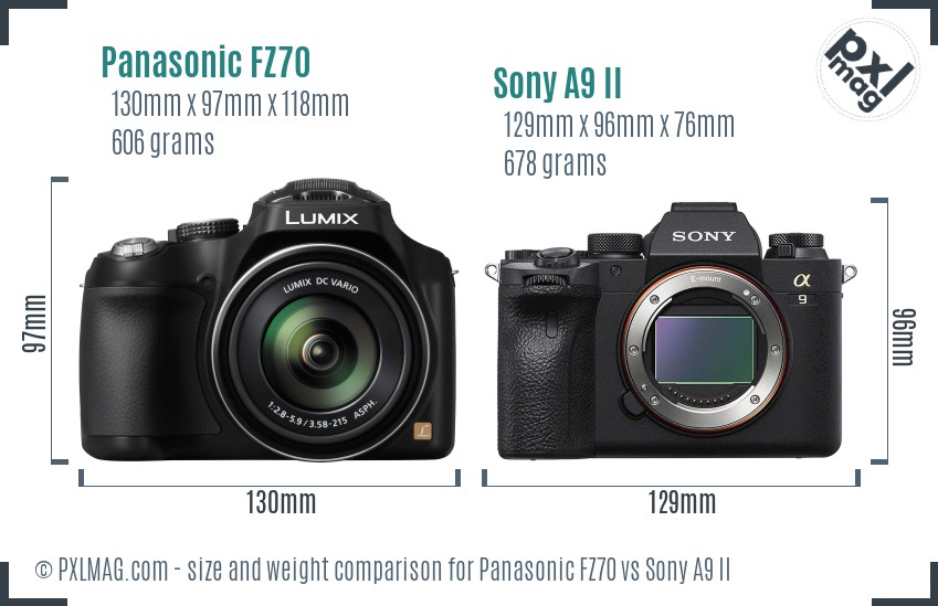 Panasonic FZ70 vs Sony A9 II size comparison