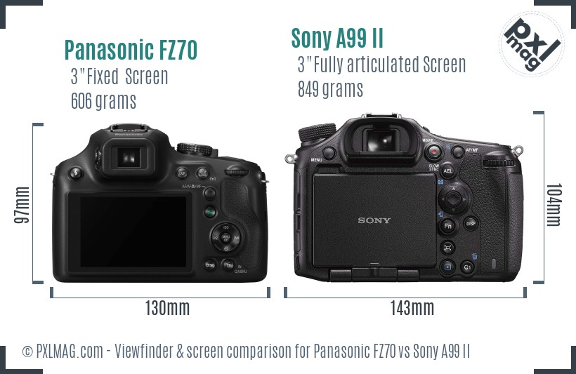 Panasonic FZ70 vs Sony A99 II Screen and Viewfinder comparison
