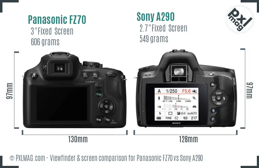 Panasonic FZ70 vs Sony A290 Screen and Viewfinder comparison