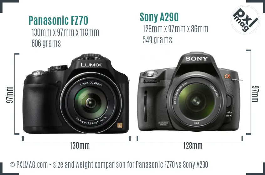 Panasonic FZ70 vs Sony A290 size comparison