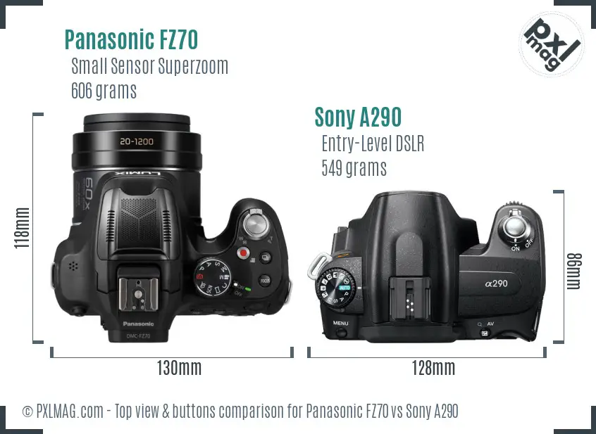 Panasonic FZ70 vs Sony A290 top view buttons comparison