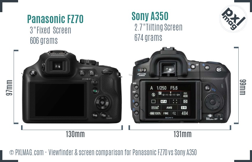 Panasonic FZ70 vs Sony A350 Screen and Viewfinder comparison
