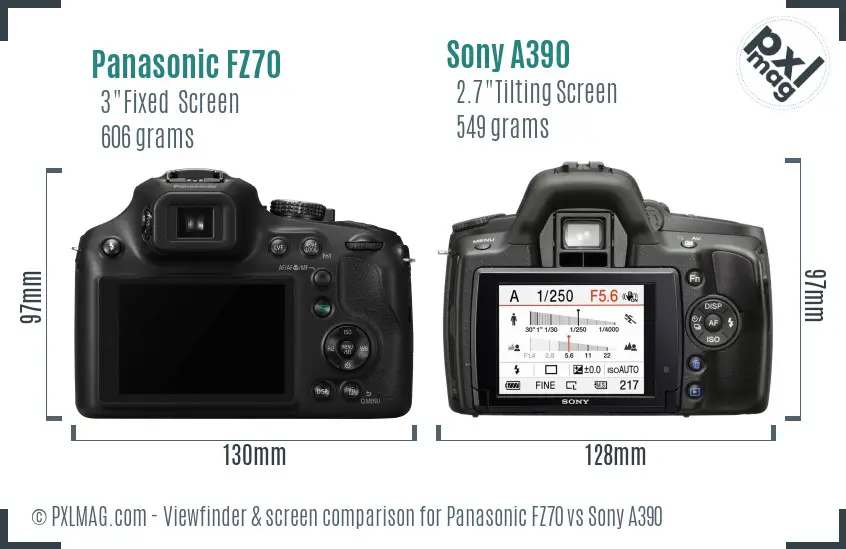 Panasonic FZ70 vs Sony A390 Screen and Viewfinder comparison