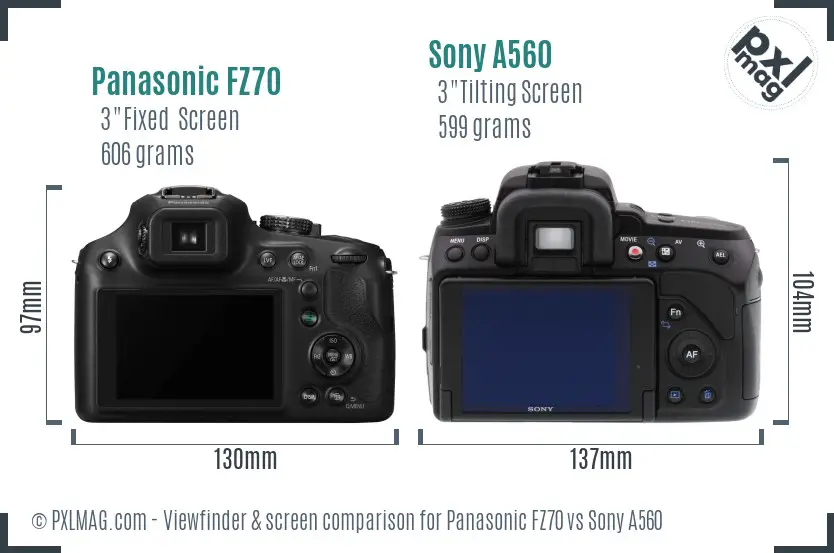 Panasonic FZ70 vs Sony A560 Screen and Viewfinder comparison