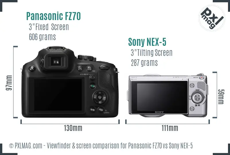 Panasonic FZ70 vs Sony NEX-5 Screen and Viewfinder comparison