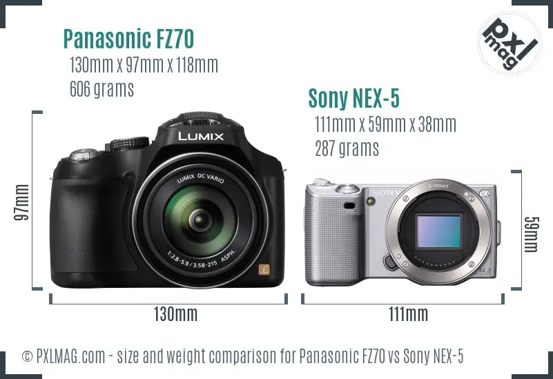 Panasonic FZ70 vs Sony NEX-5 size comparison