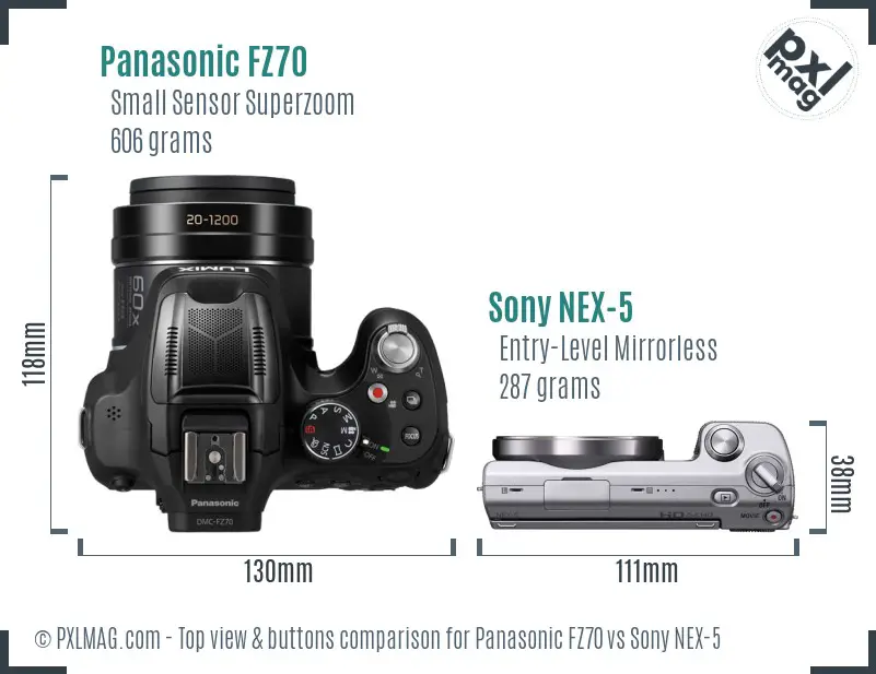 Panasonic FZ70 vs Sony NEX-5 top view buttons comparison