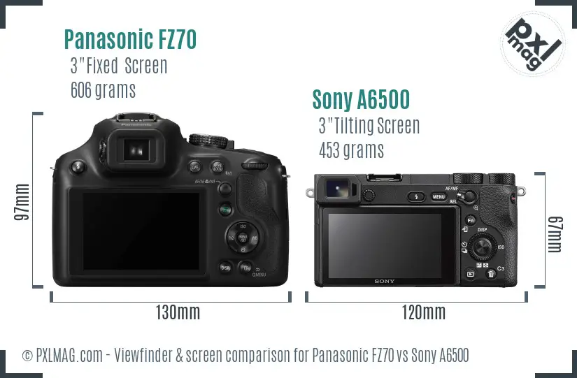 Panasonic FZ70 vs Sony A6500 Screen and Viewfinder comparison