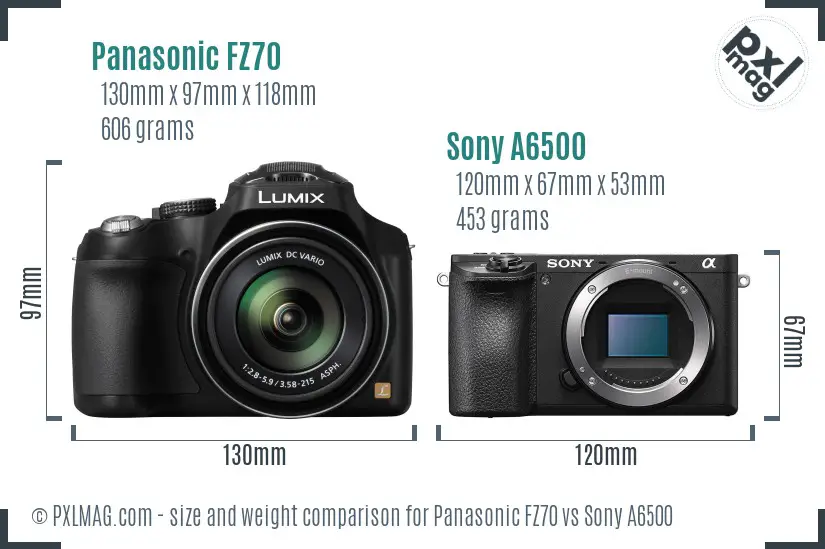 Panasonic FZ70 vs Sony A6500 size comparison