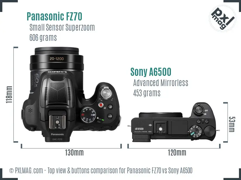 Panasonic FZ70 vs Sony A6500 top view buttons comparison