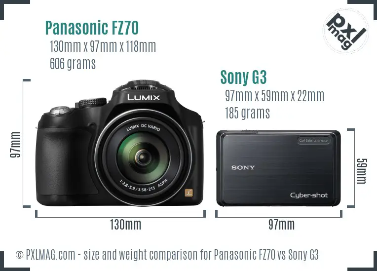 Panasonic FZ70 vs Sony G3 size comparison