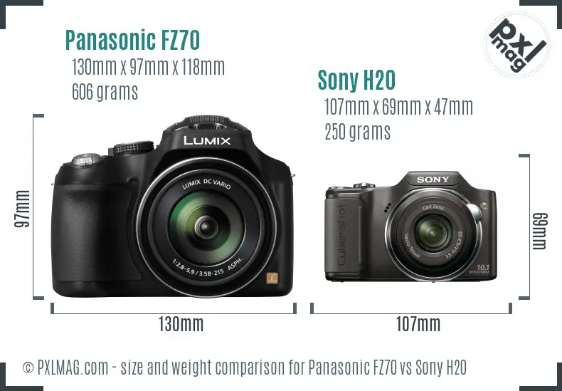 Panasonic FZ70 vs Sony H20 size comparison Panasonic FZ70 vs Sony H20 size comparison