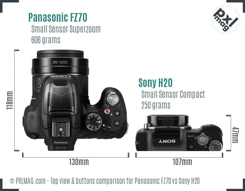 Panasonic FZ70 vs Sony H20 top view buttons comparison Panasonic FZ70 vs Sony H20 top view buttons comparison