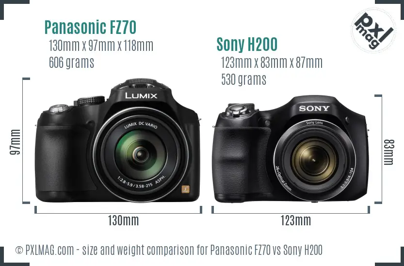 Panasonic FZ70 vs Sony H200 size comparison Panasonic FZ70 vs Sony H200 size comparison