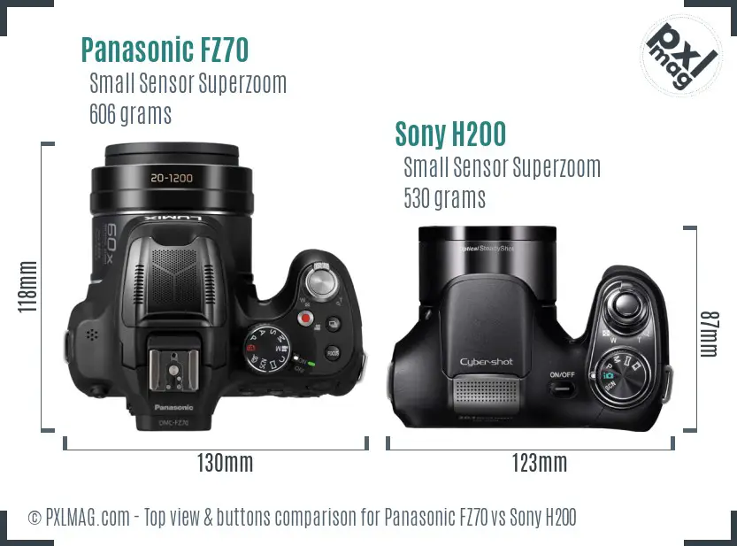 Panasonic FZ70 vs Sony H200 top view buttons comparison Panasonic FZ70 vs Sony H200 top view buttons comparison