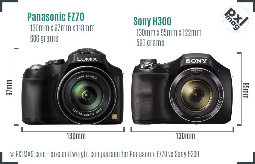 Panasonic FZ70 vs Sony H300 size comparison