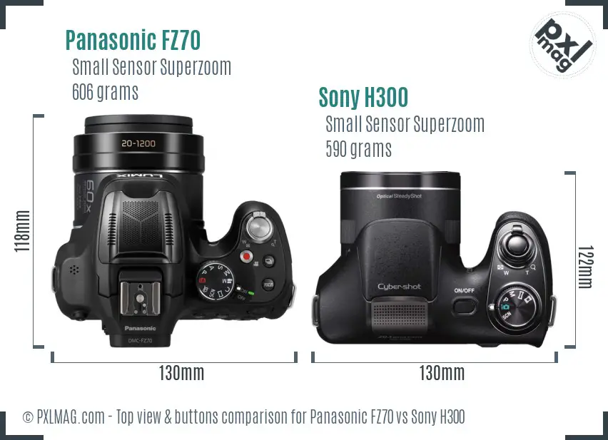 Panasonic FZ70 vs Sony H300 top view buttons comparison