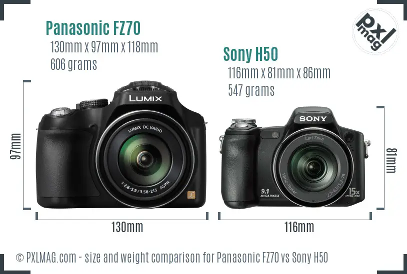 Panasonic FZ70 vs Sony H50 size comparison