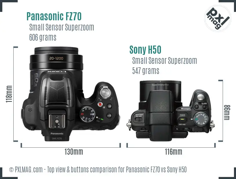 Panasonic FZ70 vs Sony H50 top view buttons comparison