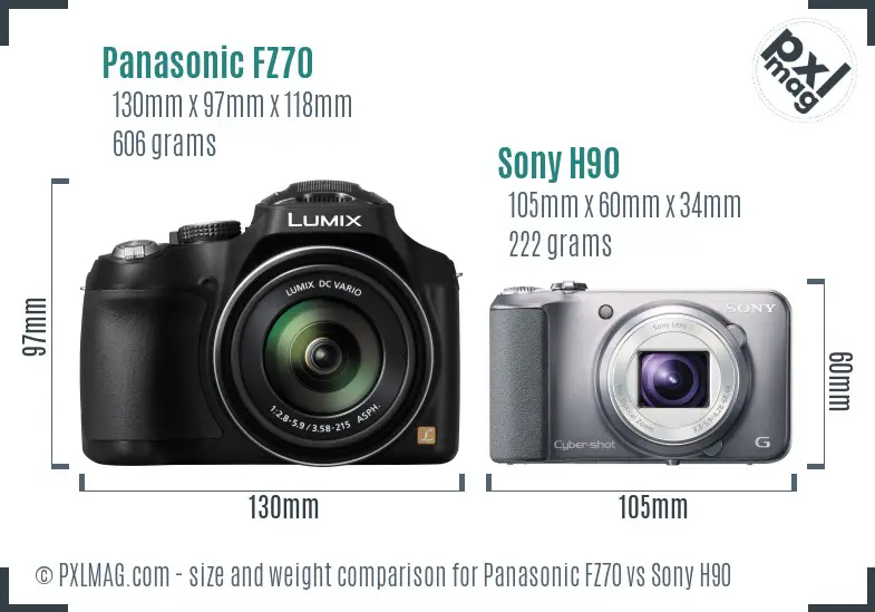 Panasonic FZ70 vs Sony H90 size comparison