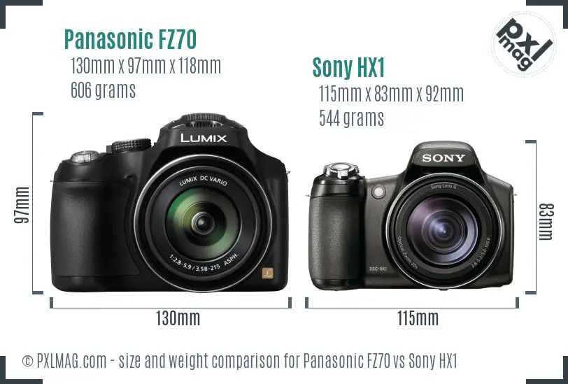 Panasonic FZ70 vs Sony HX1 size comparison