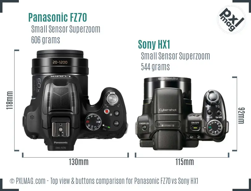 Panasonic FZ70 vs Sony HX1 top view buttons comparison