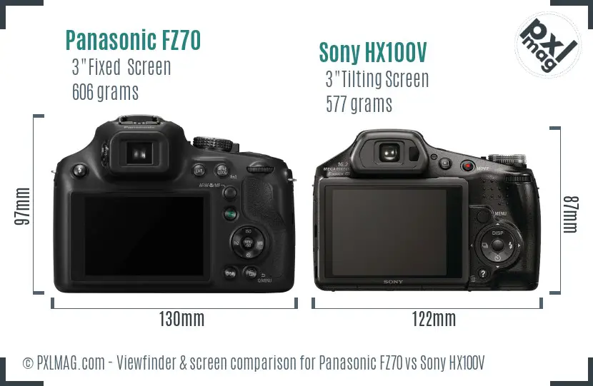 Panasonic FZ70 vs Sony HX100V Screen and Viewfinder comparison