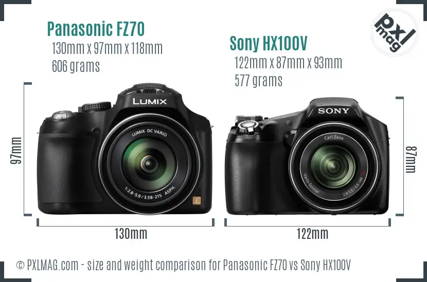Panasonic FZ70 vs Sony HX100V size comparison