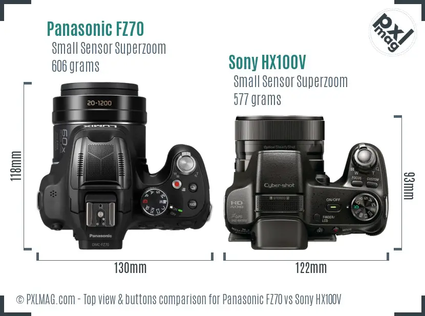 Panasonic FZ70 vs Sony HX100V top view buttons comparison