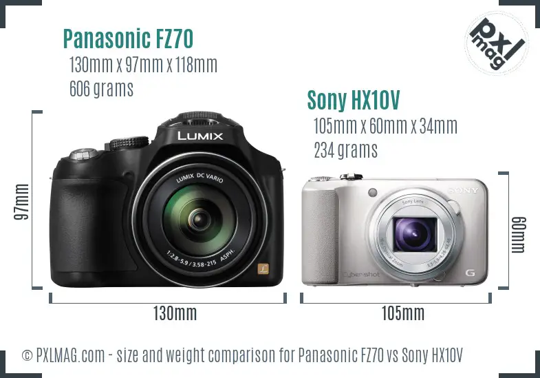 Panasonic FZ70 vs Sony HX10V size comparison Panasonic FZ70 vs Sony HX10V size comparison
