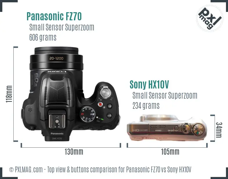 Panasonic FZ70 vs Sony HX10V top view buttons comparison Panasonic FZ70 vs Sony HX10V top view buttons comparison