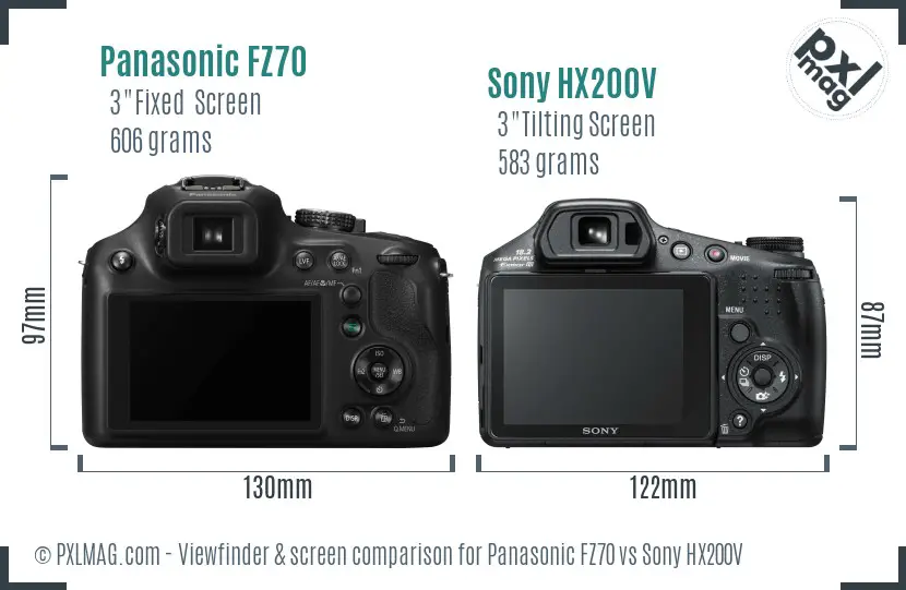 Panasonic FZ70 vs Sony HX200V Screen and Viewfinder comparison