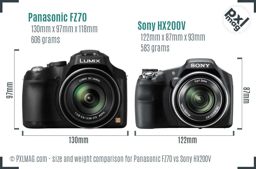 Panasonic FZ70 vs Sony HX200V size comparison