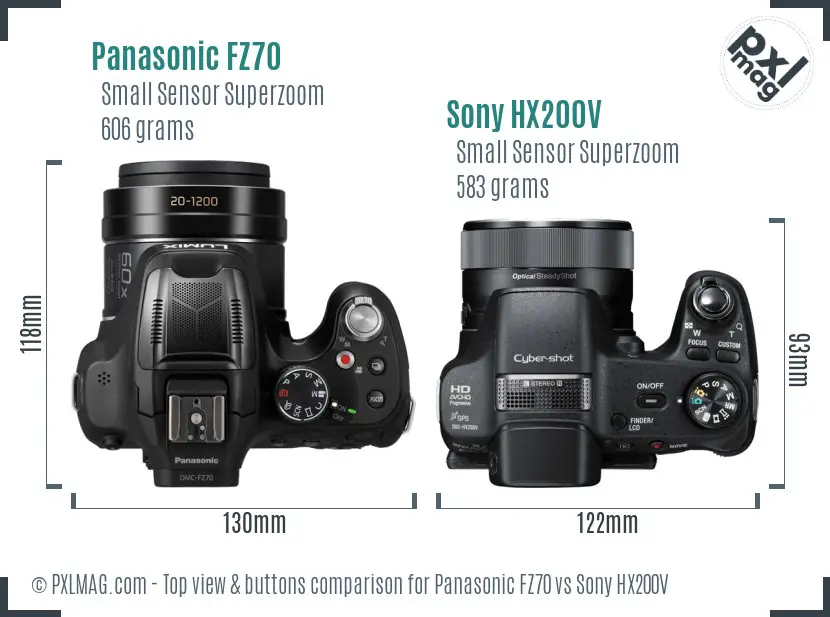 Panasonic FZ70 vs Sony HX200V top view buttons comparison