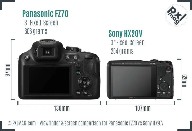 Panasonic FZ70 vs Sony HX20V Screen and Viewfinder comparison