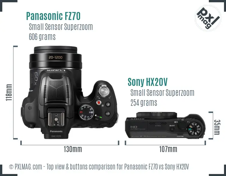 Panasonic FZ70 vs Sony HX20V top view buttons comparison