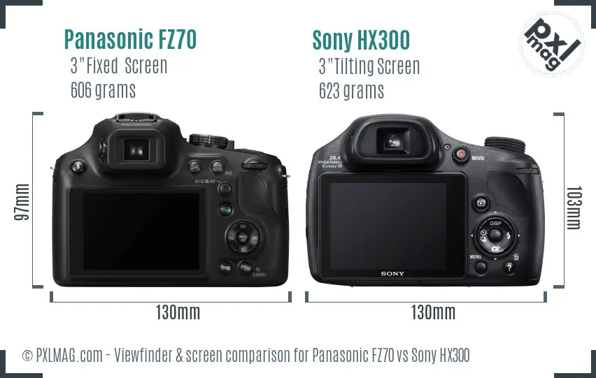 Panasonic FZ70 vs Sony HX300 Screen and Viewfinder comparison