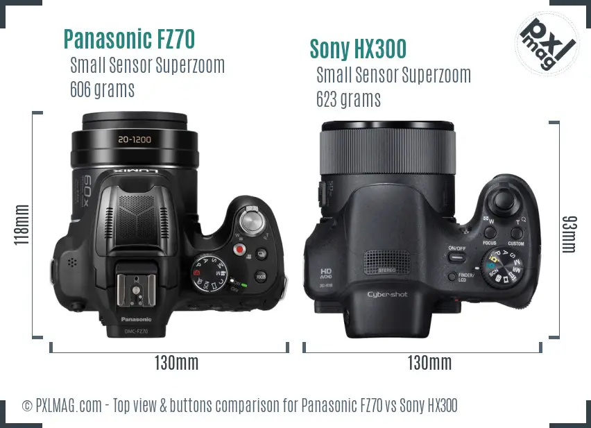 Panasonic FZ70 vs Sony HX300 top view buttons comparison