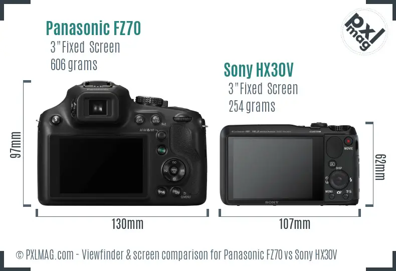 Panasonic FZ70 vs Sony HX30V Screen and Viewfinder comparison